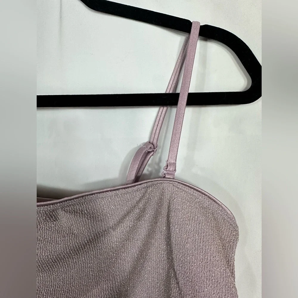 Good American sparkle bandeau bikini top in lilac size XL
